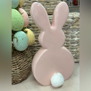 Pink Ceramic Bunny Rabbit Easter Table Decor Peep Style Cotton Tail 9” NEW
